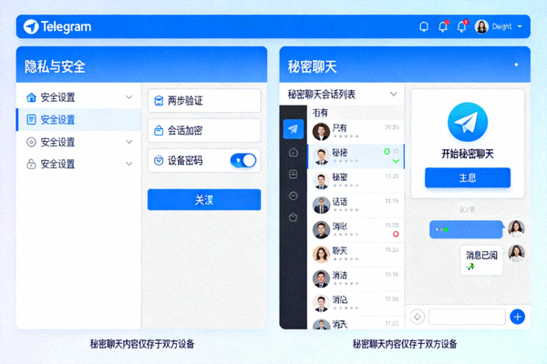 Telegram电脑版安全设置与秘密聊天功能界面