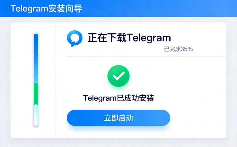 Telegram电脑版安装过程界面截图 - 显示安装进度与完成界面