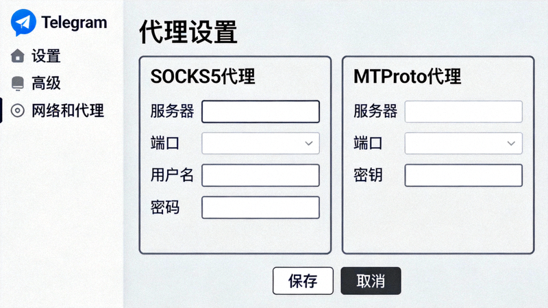 Telegram电脑版代理设置界面截图 - 显示SOCKS5和MTProto代理配置选项