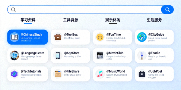 寻找Telegram中文资源频道集合界面 - 展示多个资源频道的预览与分类