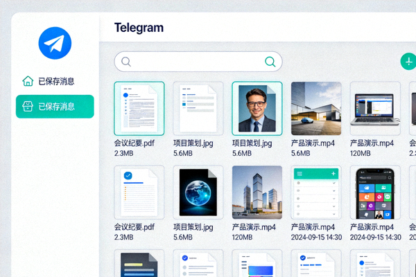 展示Telegram电脑版中‘已保存消息’功能用于文件管理的界面